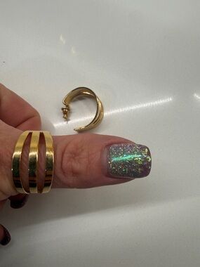 Gold-Tone Wide Band Ring and Hoop Earring Set - Gold